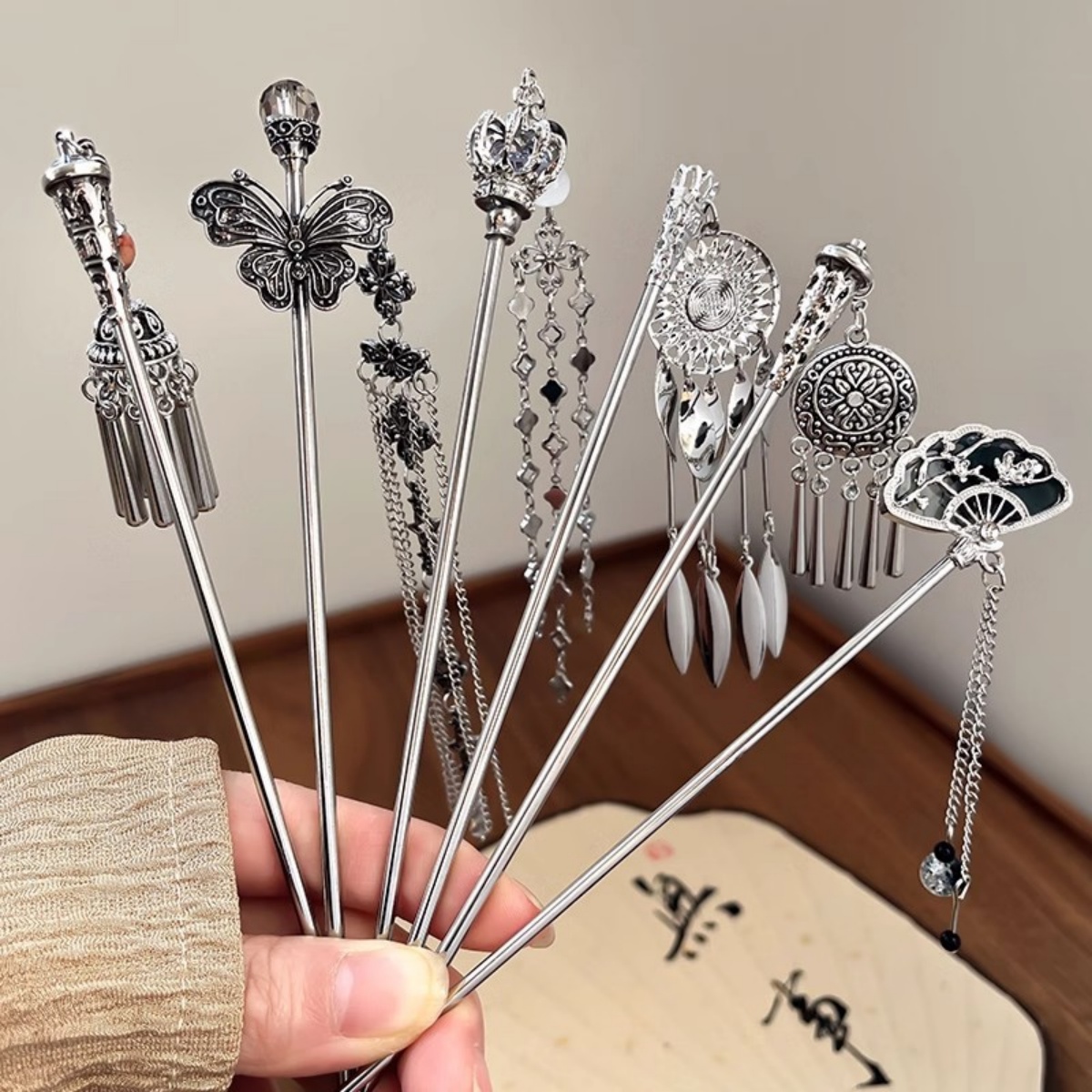 Hair Fork Stick - 우아한 여성의 머리핀 골동품 실버 나비
