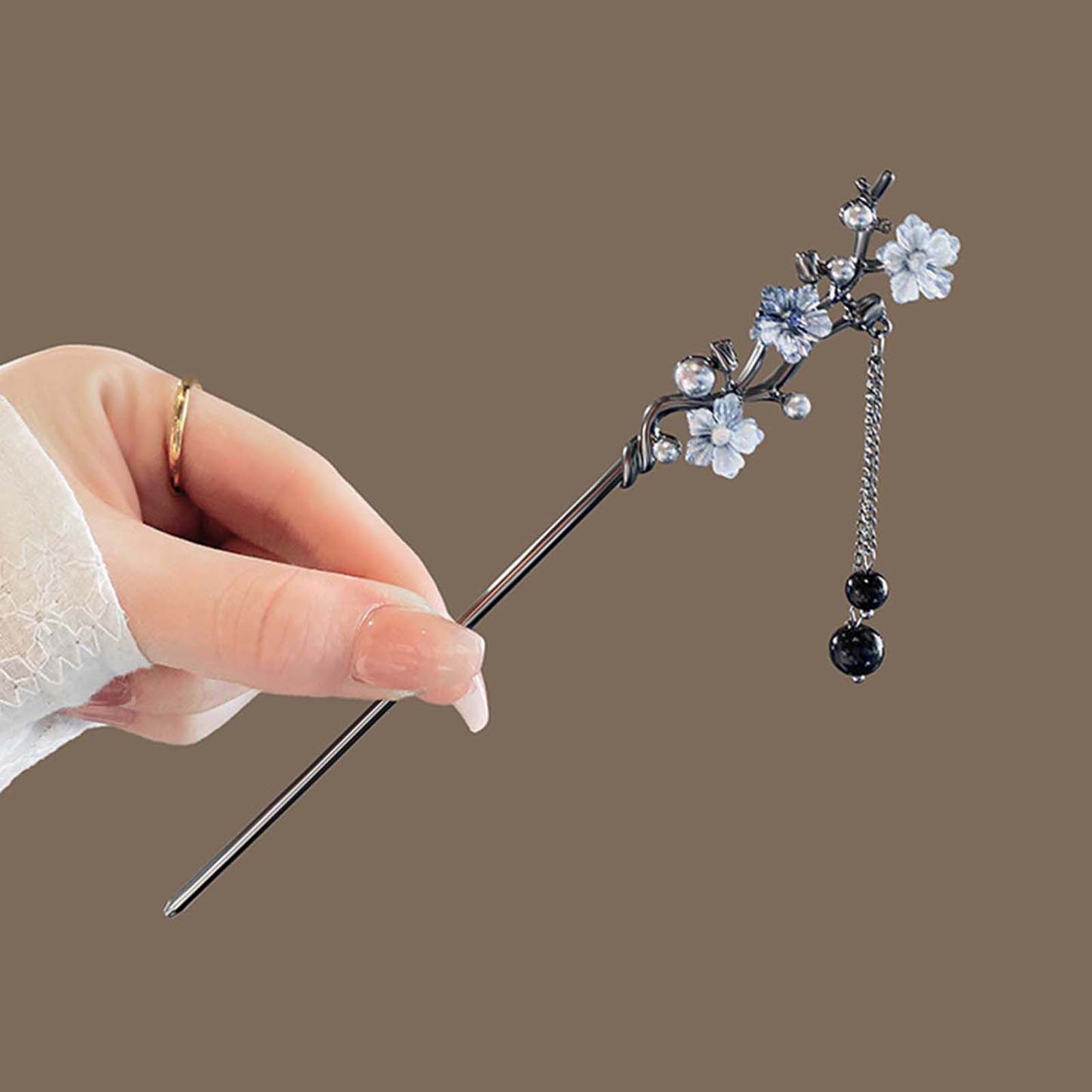 Hair Fork Stick - 중국 스타일 헤어 스틱 블랙 메탈
