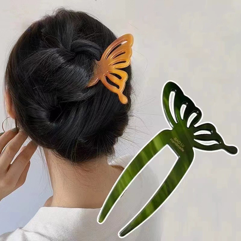 Hair Fork Stick - 우아한 아세트산 나비 U 자형 헤어