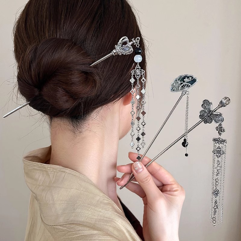 우아한 여성의 머리핀 골동품 실버 나비 술 머리 스틱  - Hair Fork Stick 리뷰 및 가격
