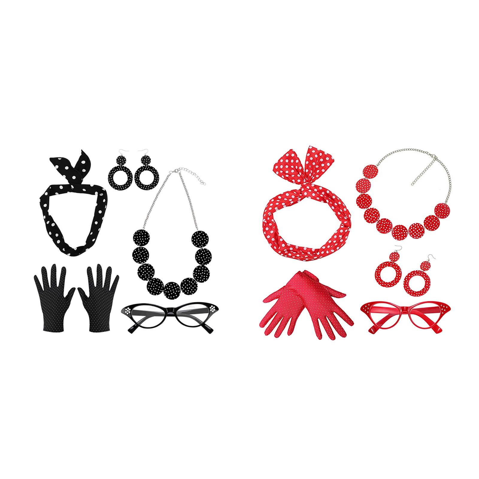 5팩 1950년대 여성 의상 세트 안경 헤어 밴드 귀걸 - Women'S Accessories In The 1950S 리뷰 및 가격