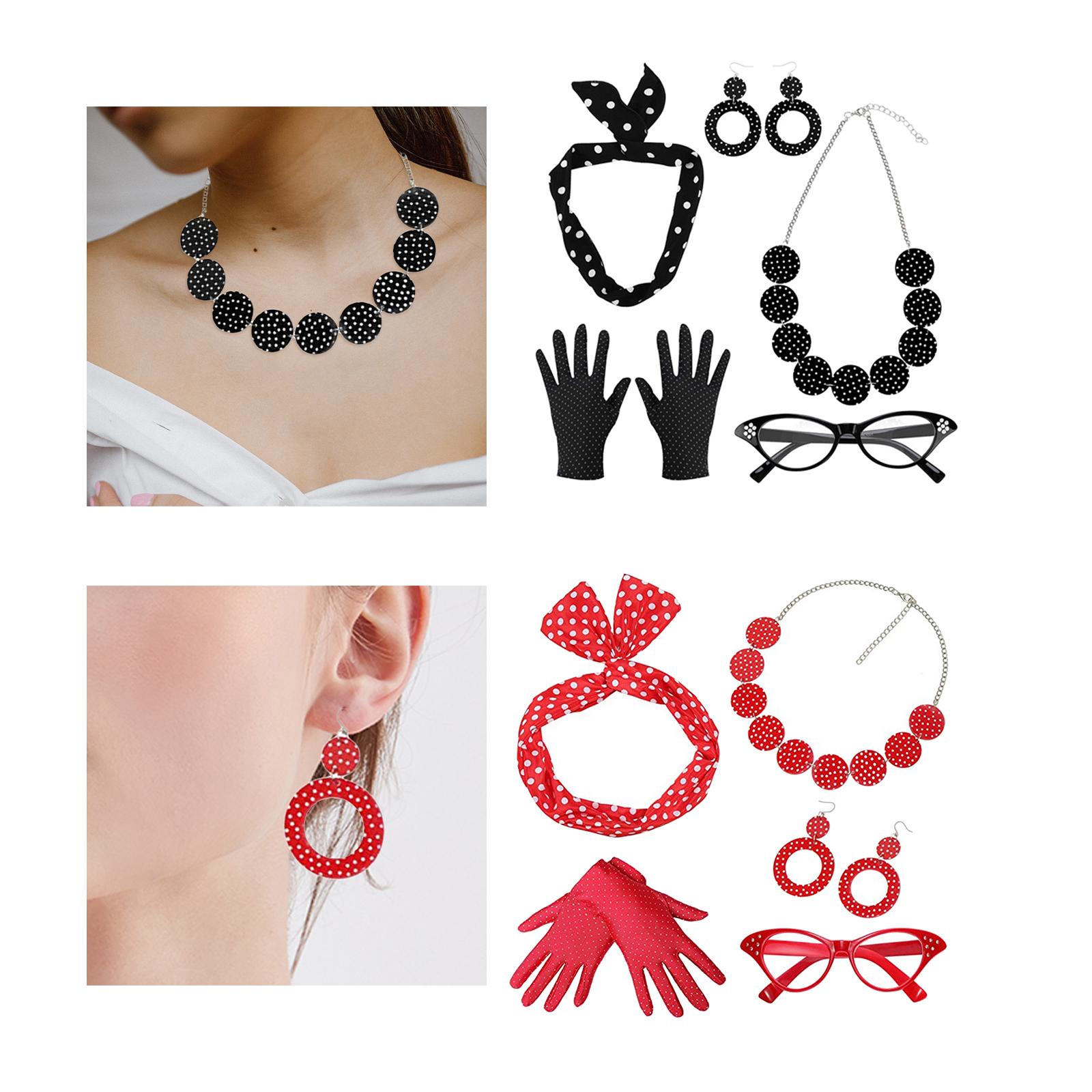 5팩 1950년대 여성 의상 세트 안경 헤어 밴드 귀걸 - Women'S Accessories In The 1950S 리뷰 및 가격