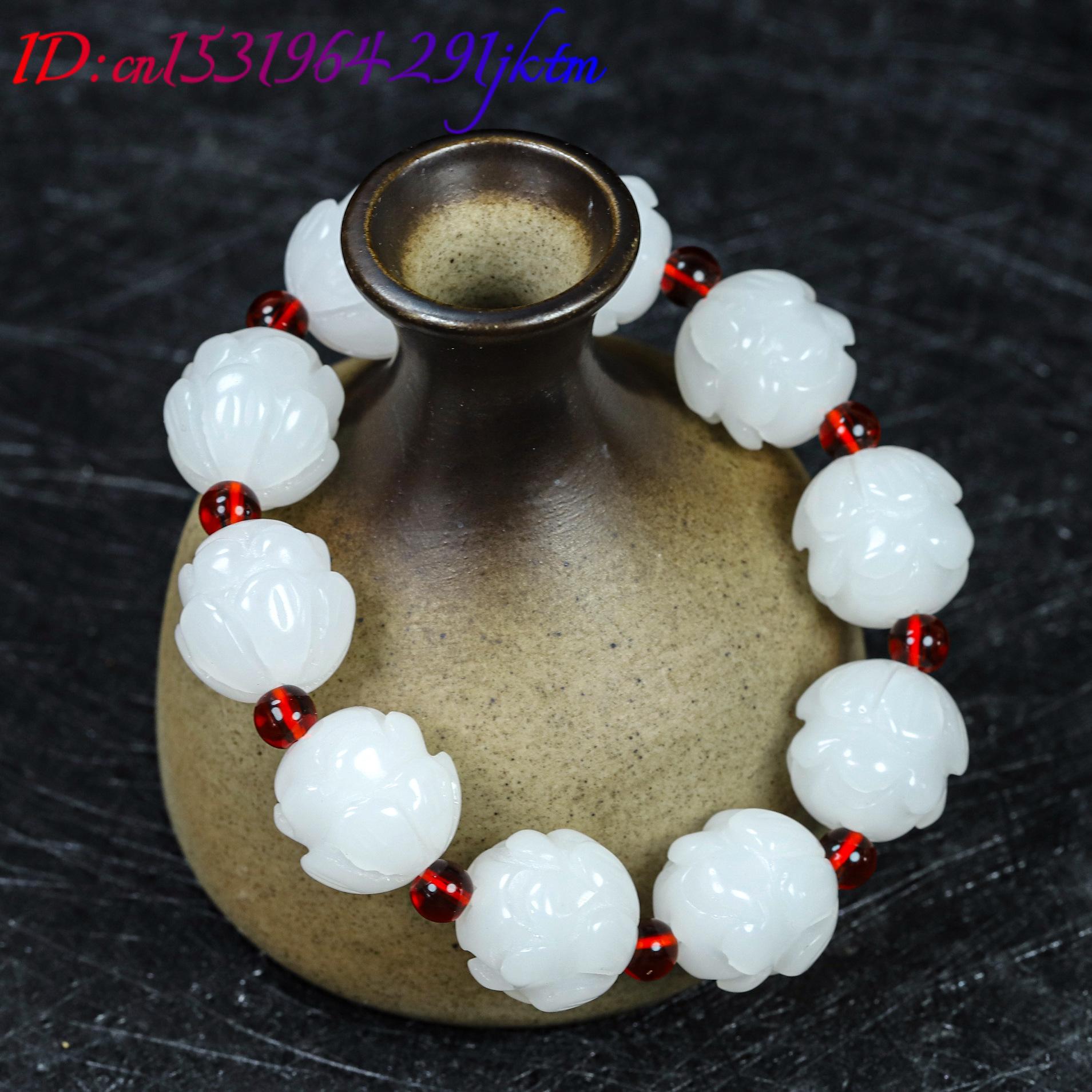화이트 리얼 제이드 로터스 팔찌 액세서리 디자이너 쥬얼 - Women Accessories Jewelry 리뷰 및 가격