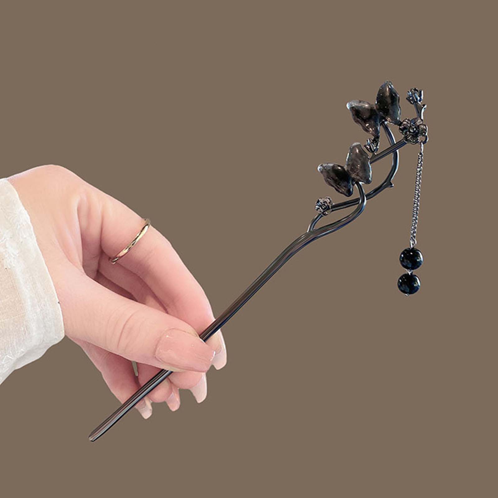중국 스타일 헤어 스틱 블랙 메탈 헤어핀 클래식 플라워 - Hair Fork Stick 리뷰 및 가격