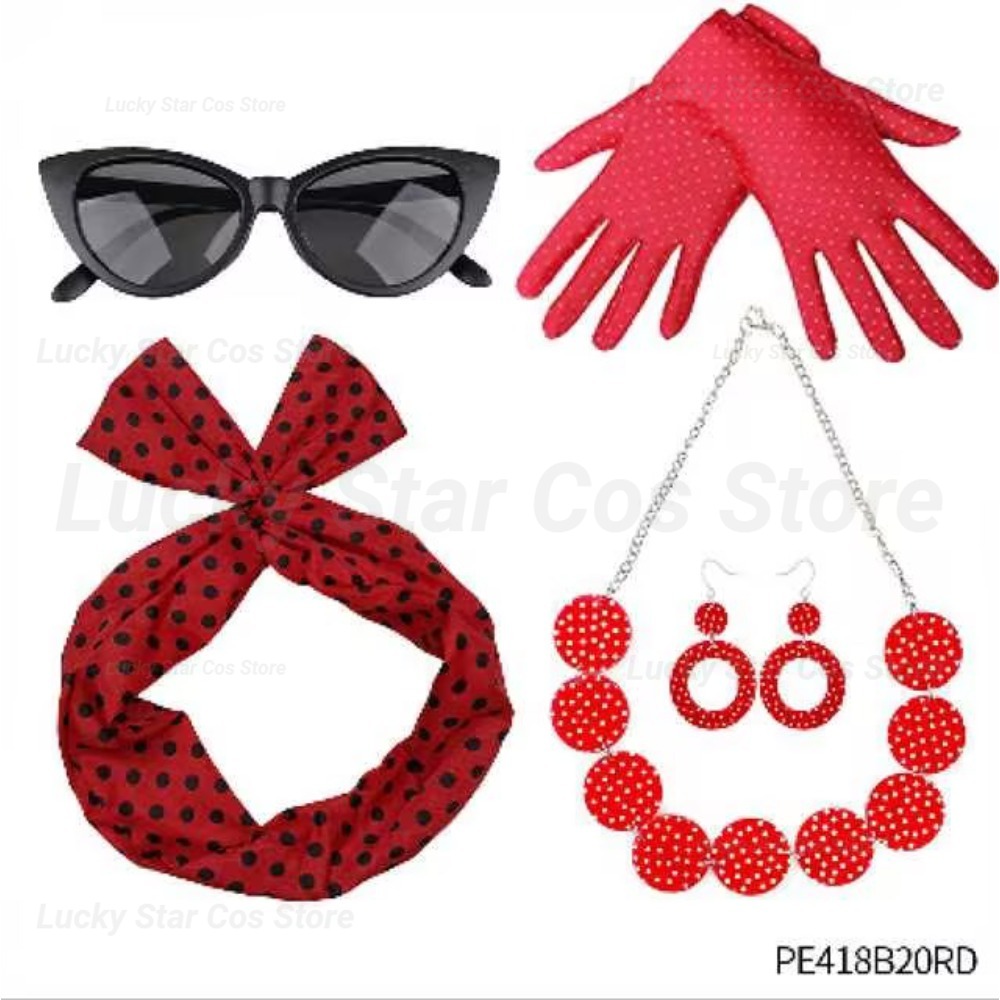 50년대 복고풍 의상 액세서리 폴카 도트 레드 블랙 스 - Women'S Accessories In The 1950S 리뷰 및 가격
