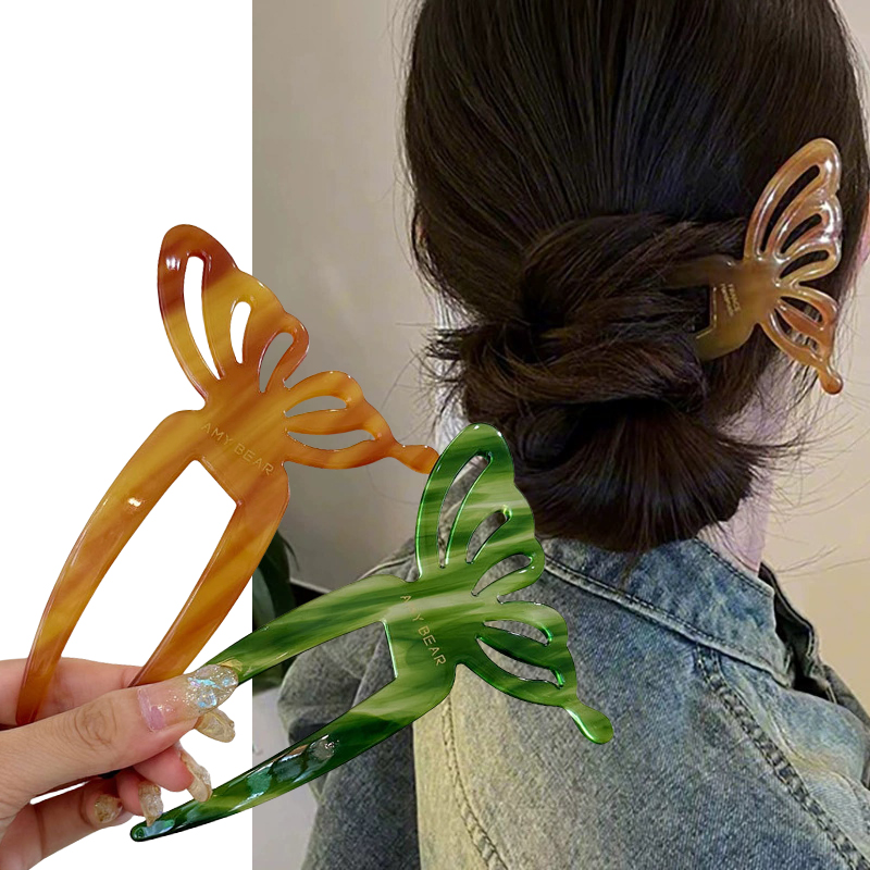 우아한 아세트산 나비 U 자형 헤어 스틱 여자를위한 롤 - Hair Fork Stick 리뷰 및 가격