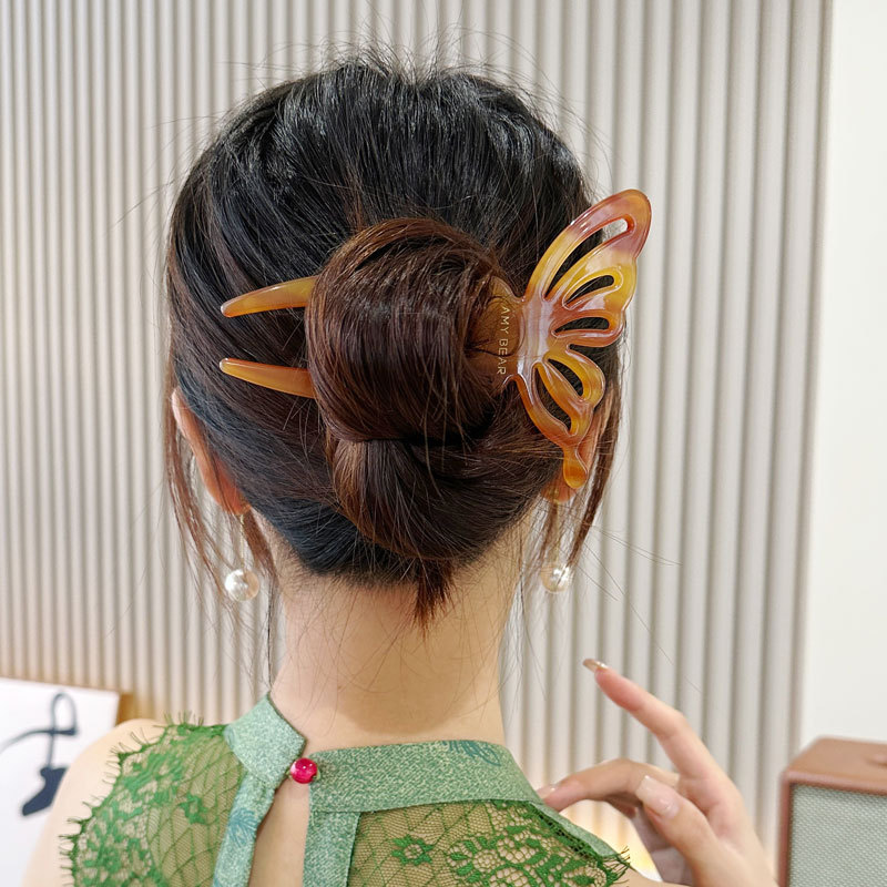 우아한 아세트산 나비 U 자형 헤어 스틱 여자를위한 롤 - Hair Fork Stick 리뷰 및 가격