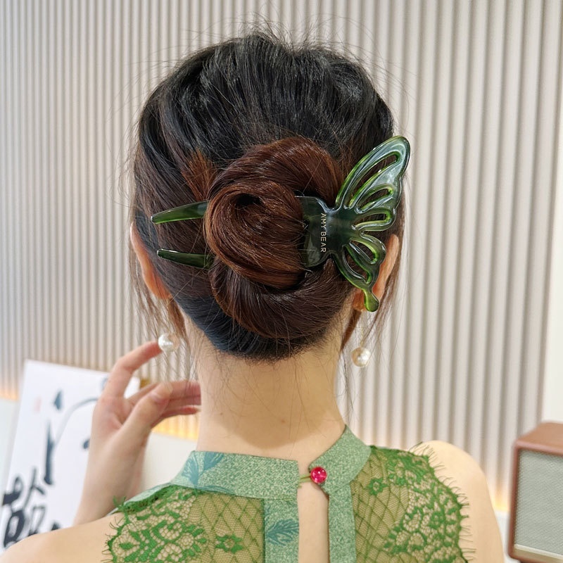 우아한 아세트산 나비 U 자형 헤어 스틱 여자를위한 롤 - Hair Fork Stick 리뷰 및 가격